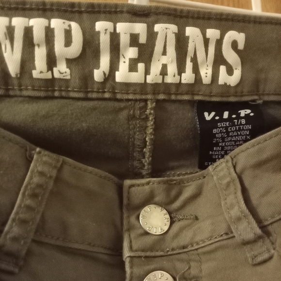 VIP Girl’s Jeans Size 7/8 Reg Army Olive Green Distressed Straight Leg School - Picture 4 of 5
